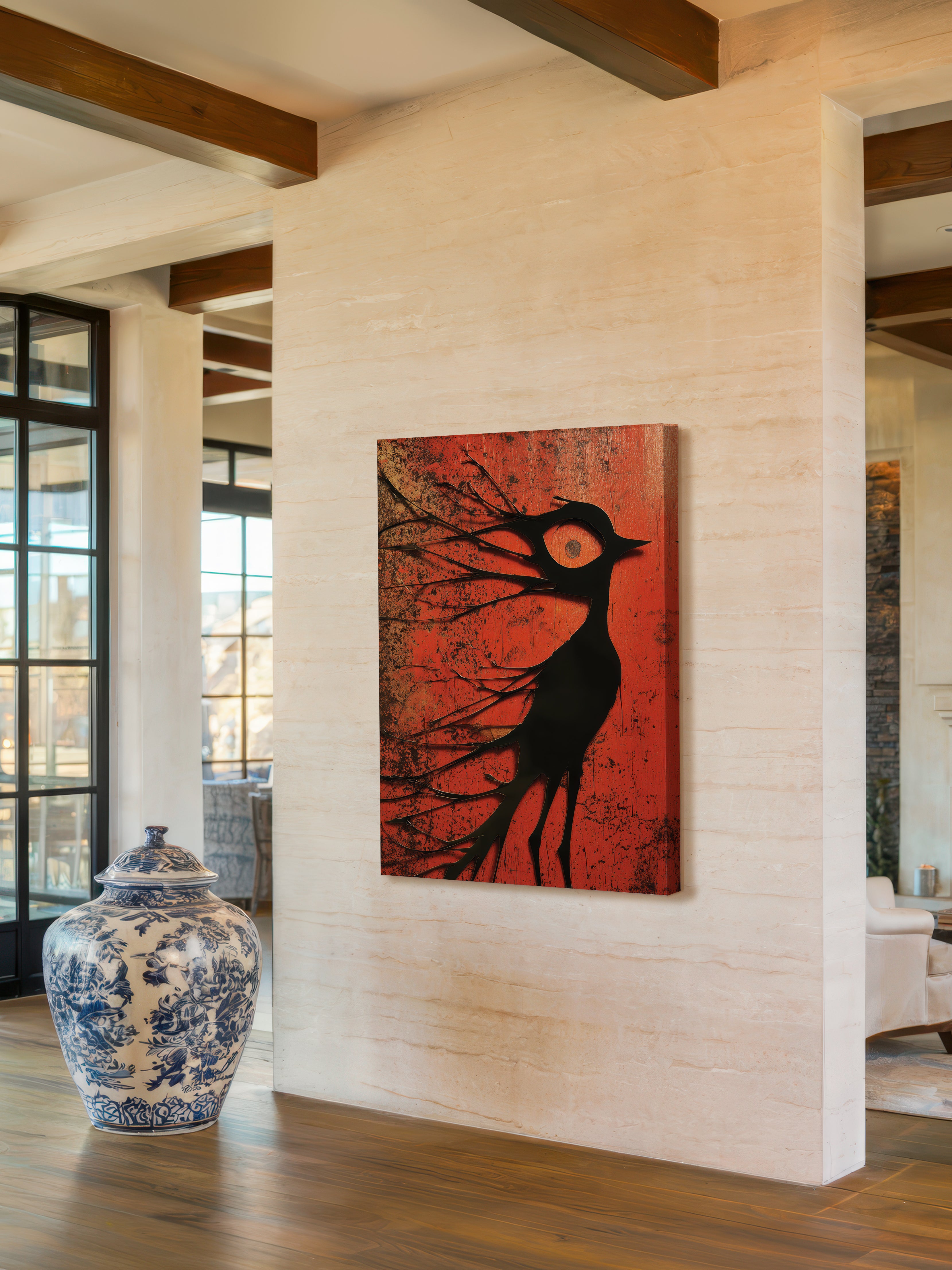 Crimson Flight – Surreal Minimalist Bird Wall Art 589