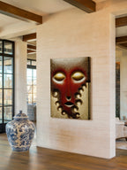 Crimson Silence – Surreal Textured Mask Wall Art 547