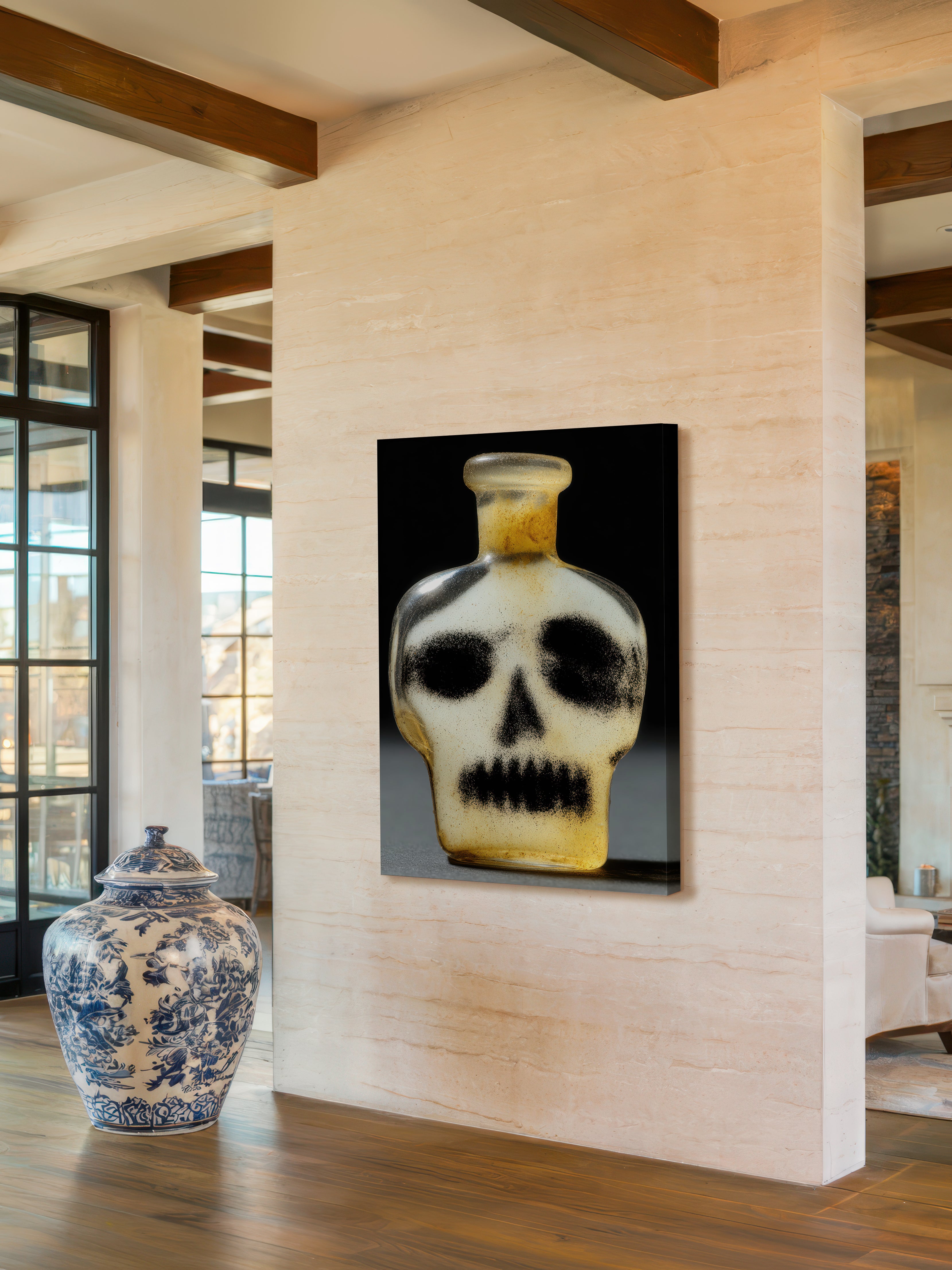Skull in Glass – Surreal Curiosity Skull Bottle Wall Art 452