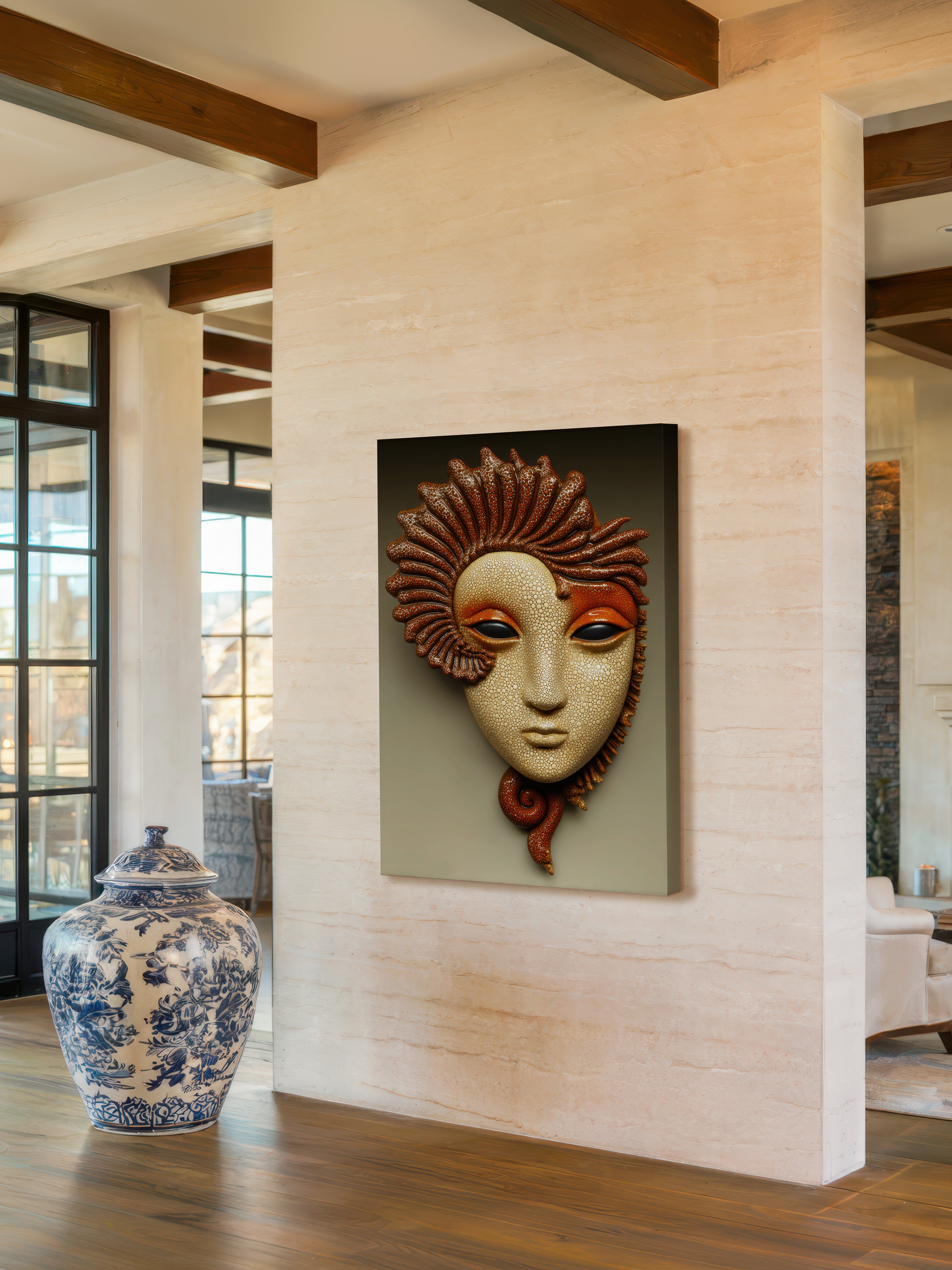 Pebbled Mask – Surreal Sculptural Mask Wall Art 546