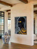Amber Gaze – Surreal Folk Swirl Figure Wall Art 590