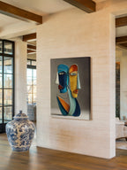 Blue and Gold Faces – Surreal Wire Sculpture Portrait Wall Art 412