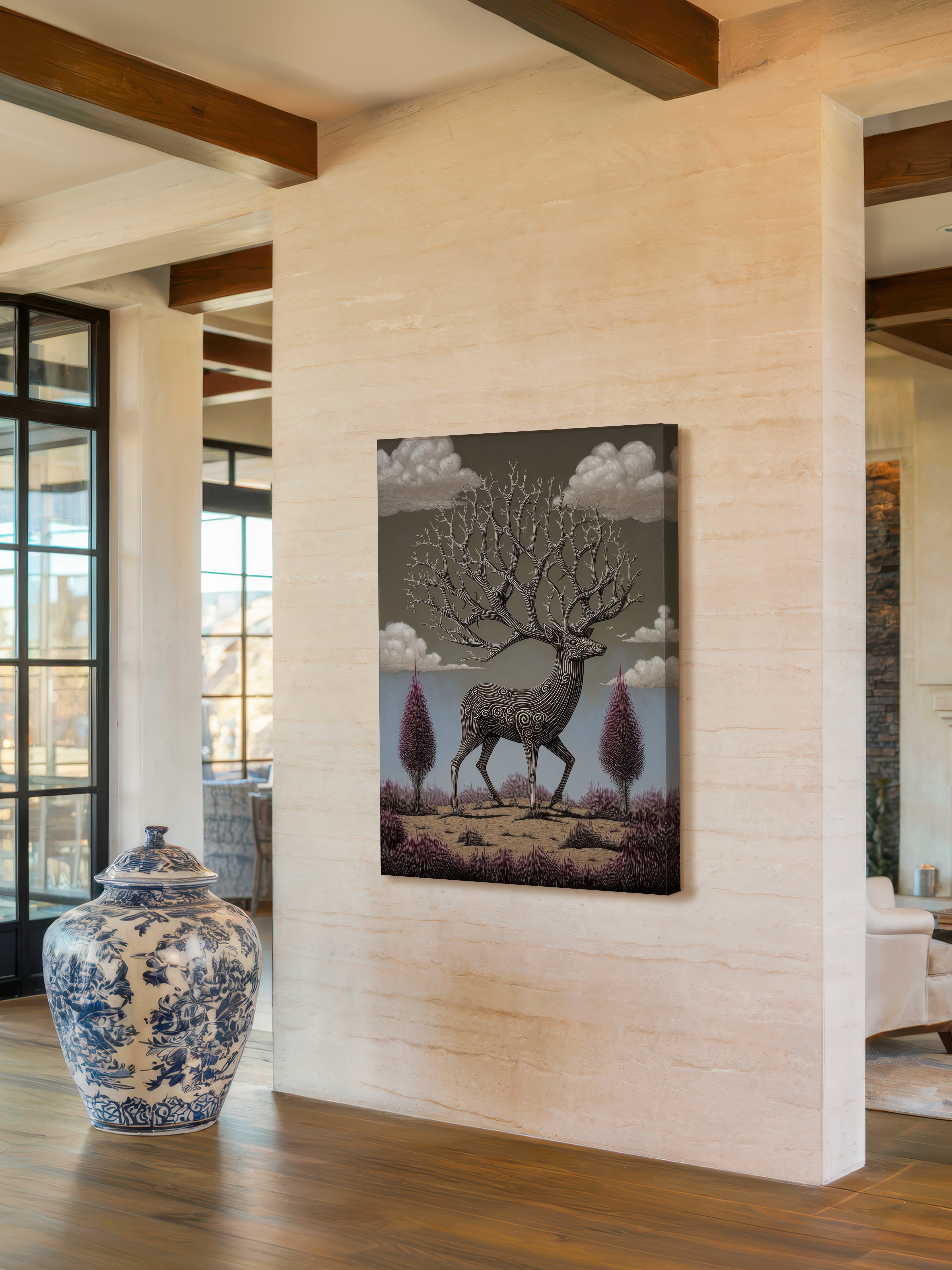 The Ancient Guardian – Surreal Geometric Stag Wall Art 484