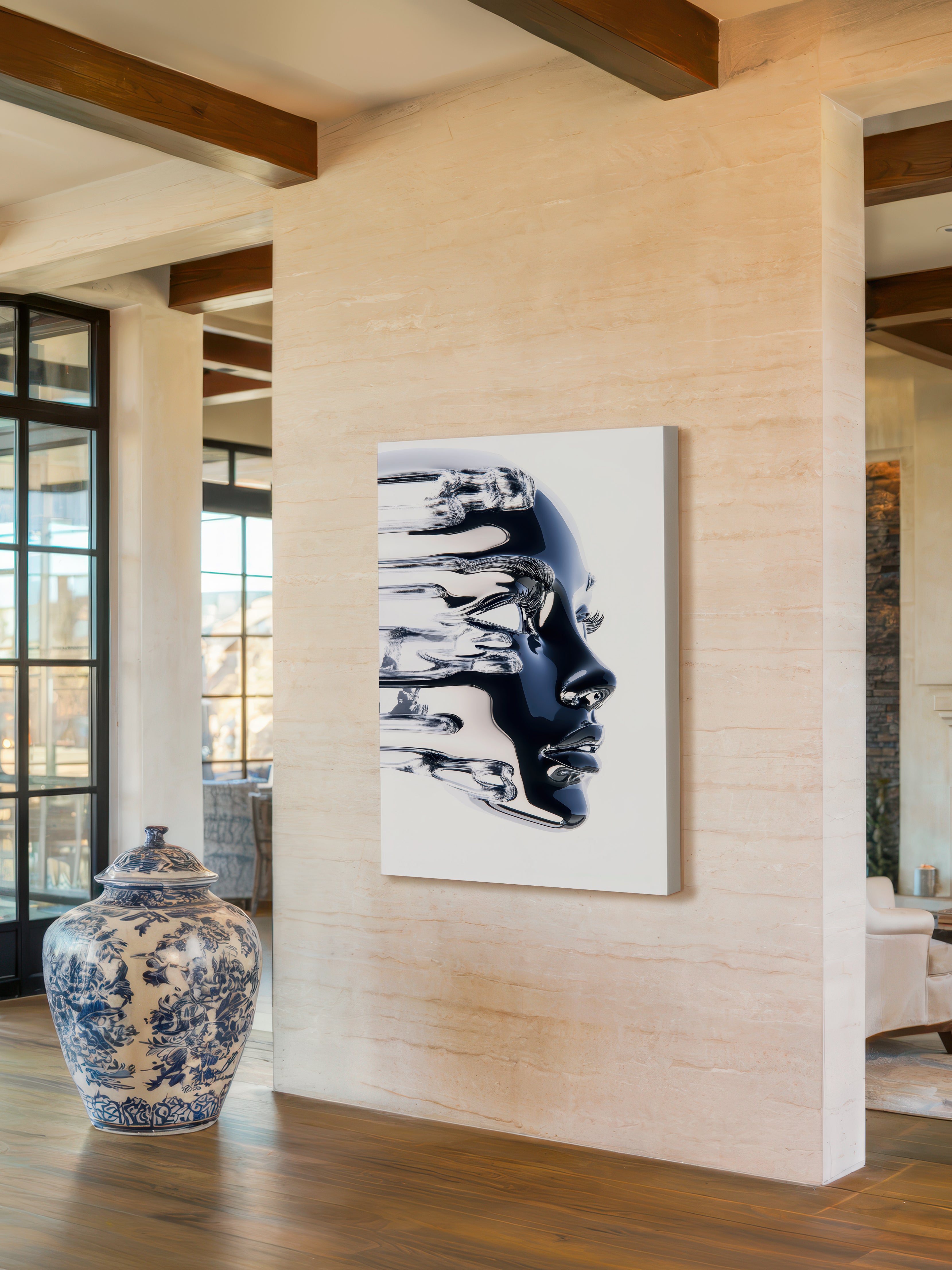 Liquid Peel – Surreal Dissolving Chrome Portrait Wall Art 577
