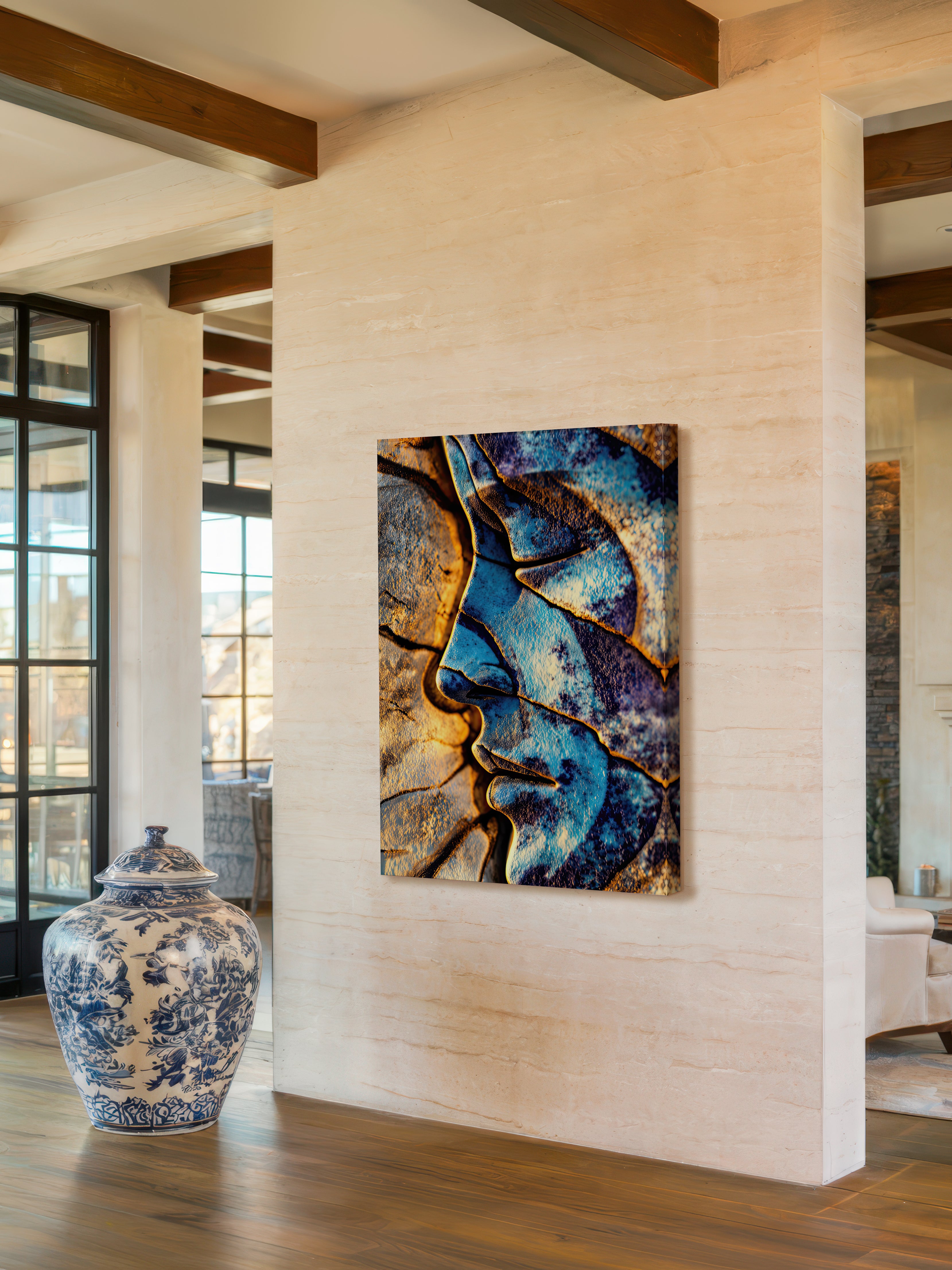 Azure Fissure – Surreal Weathered Portrait Wall Art 549