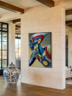 Cobalt Guardian – Surreal Heroic Armored Profile Wall Art 466