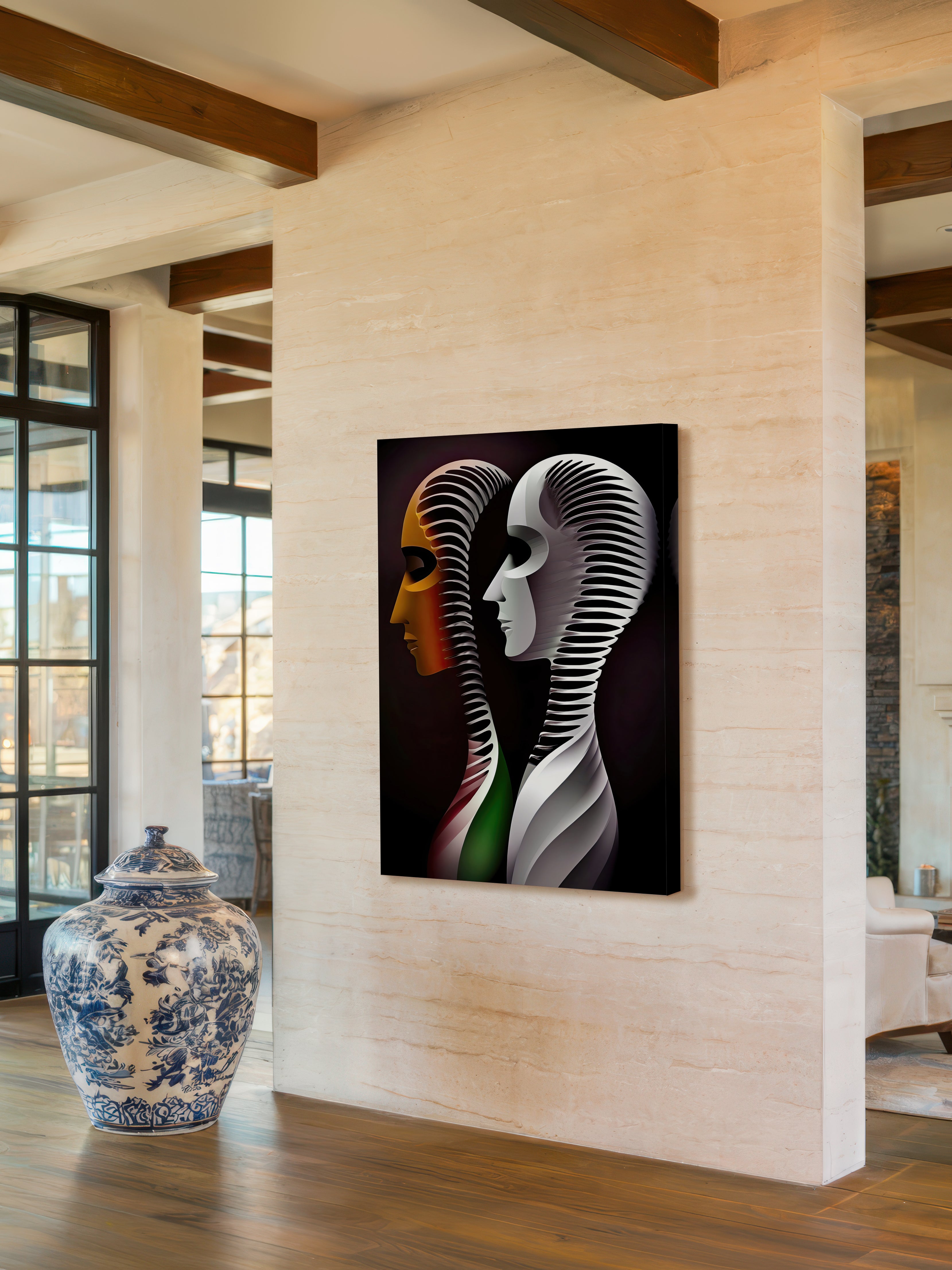 Synchronized Soul – Surreal Bronze Dual Portrait Wall Art 529