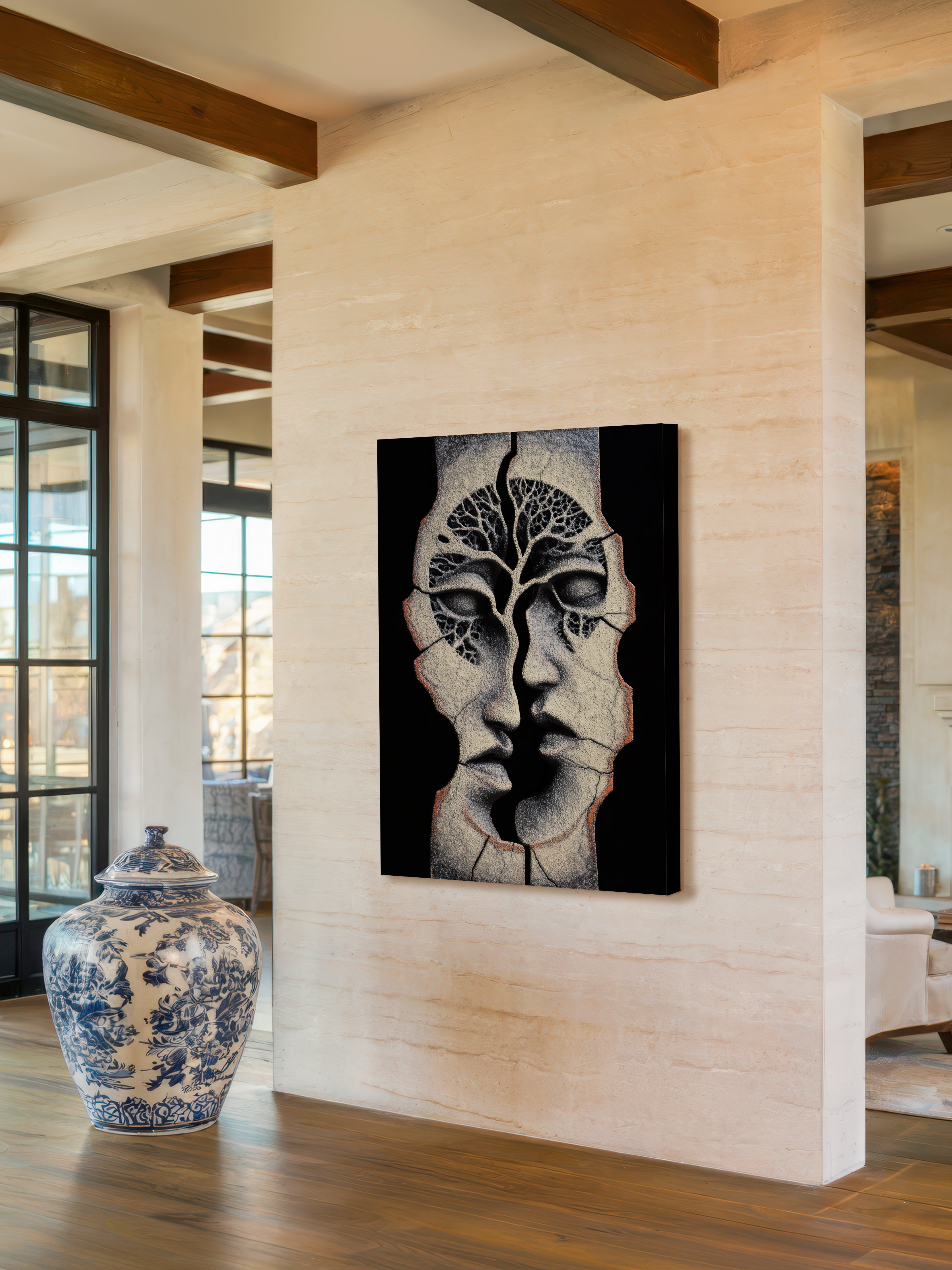 Fractured Self – Surreal Stone Dual Portrait Wall Art 586