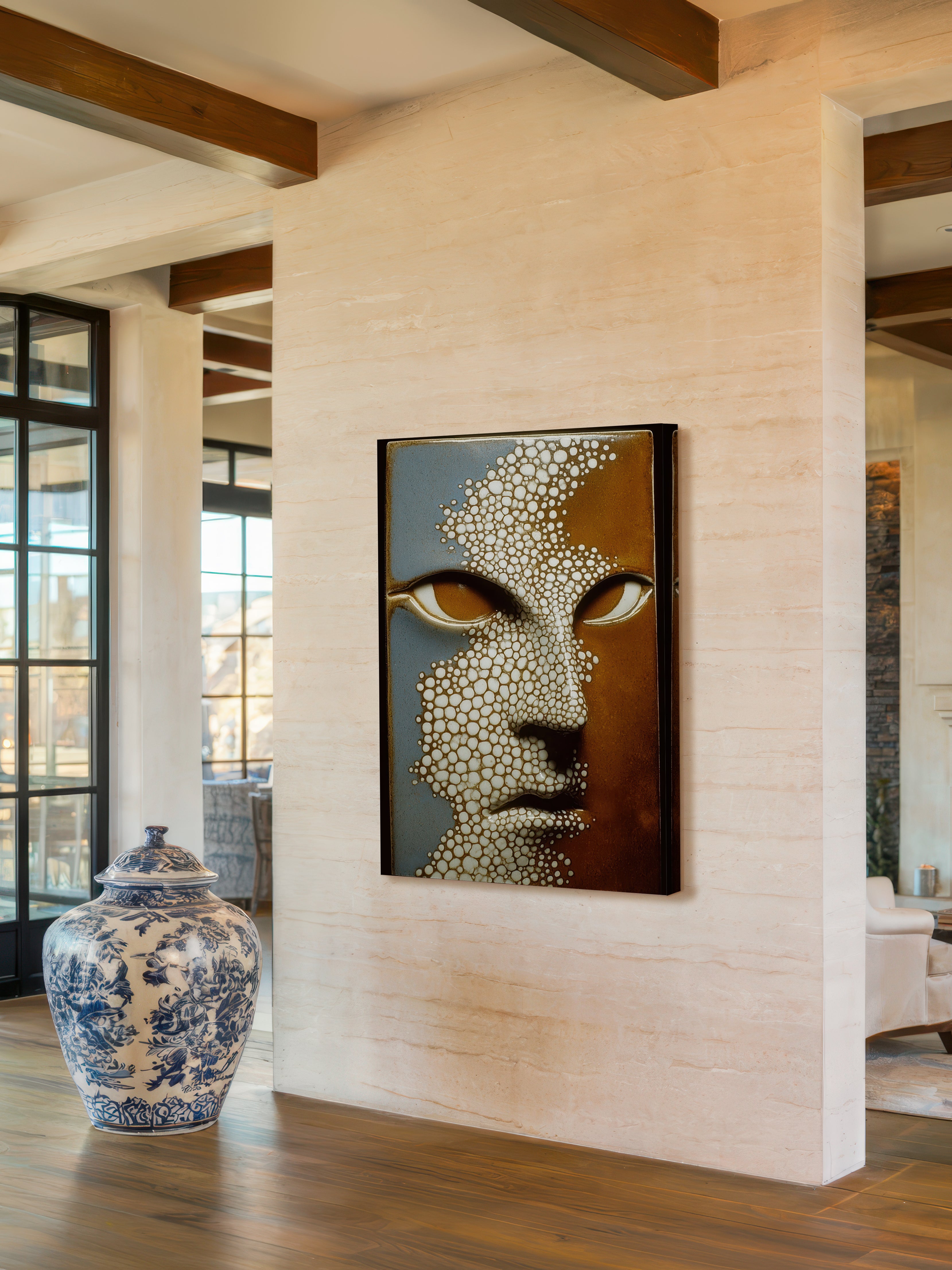 Stone Whisper – Surreal Dual-Tone Mask Wall Art 548