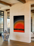Red Rising City – Surreal Pointillist Night Cityscape Wall Art 436