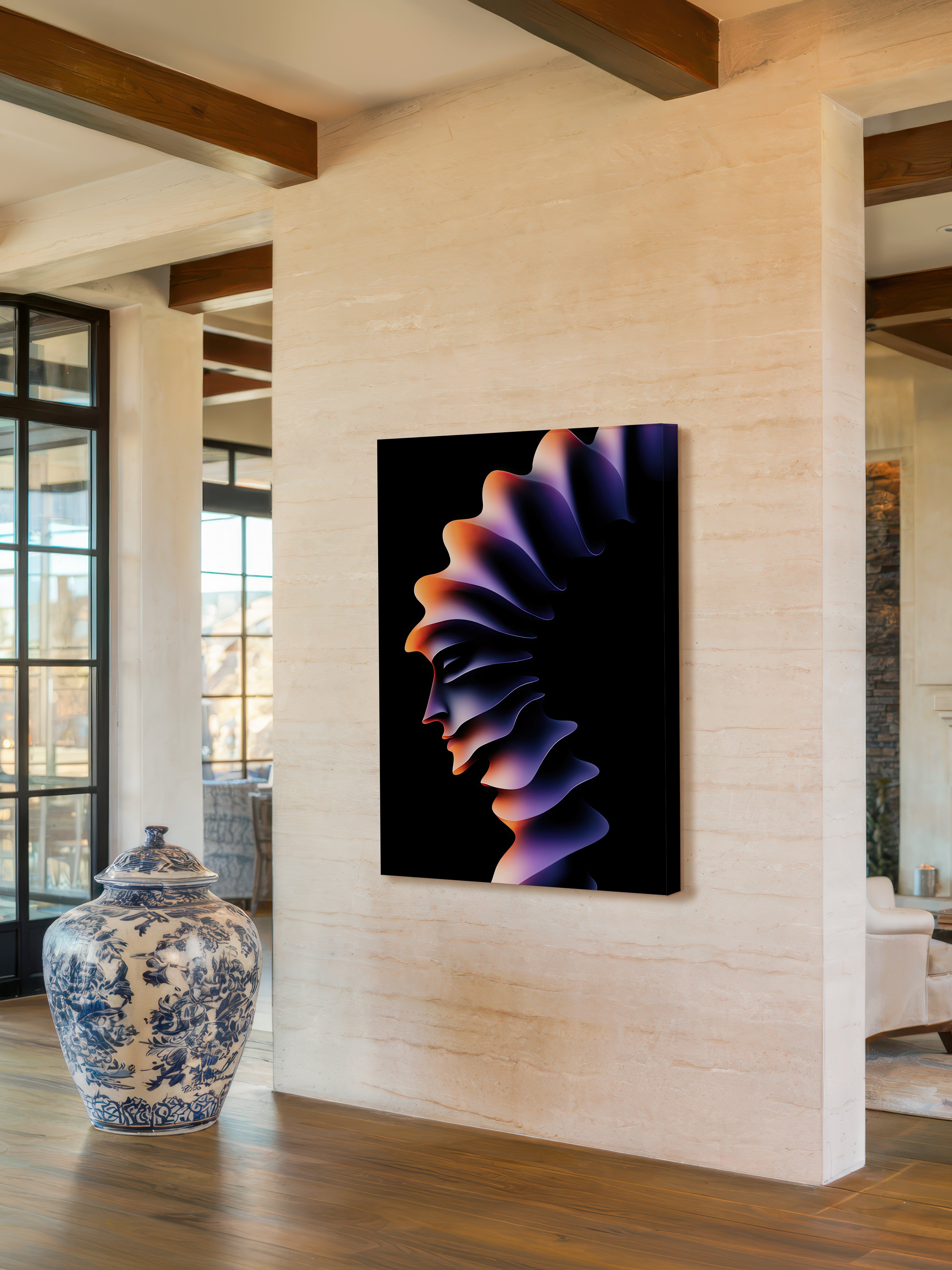 Prism Pulse – Surreal Purple Orange Portrait Wall Art 523