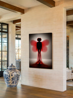 Crimson Silhouette – Surreal Minimalist Wings Wall Art 543