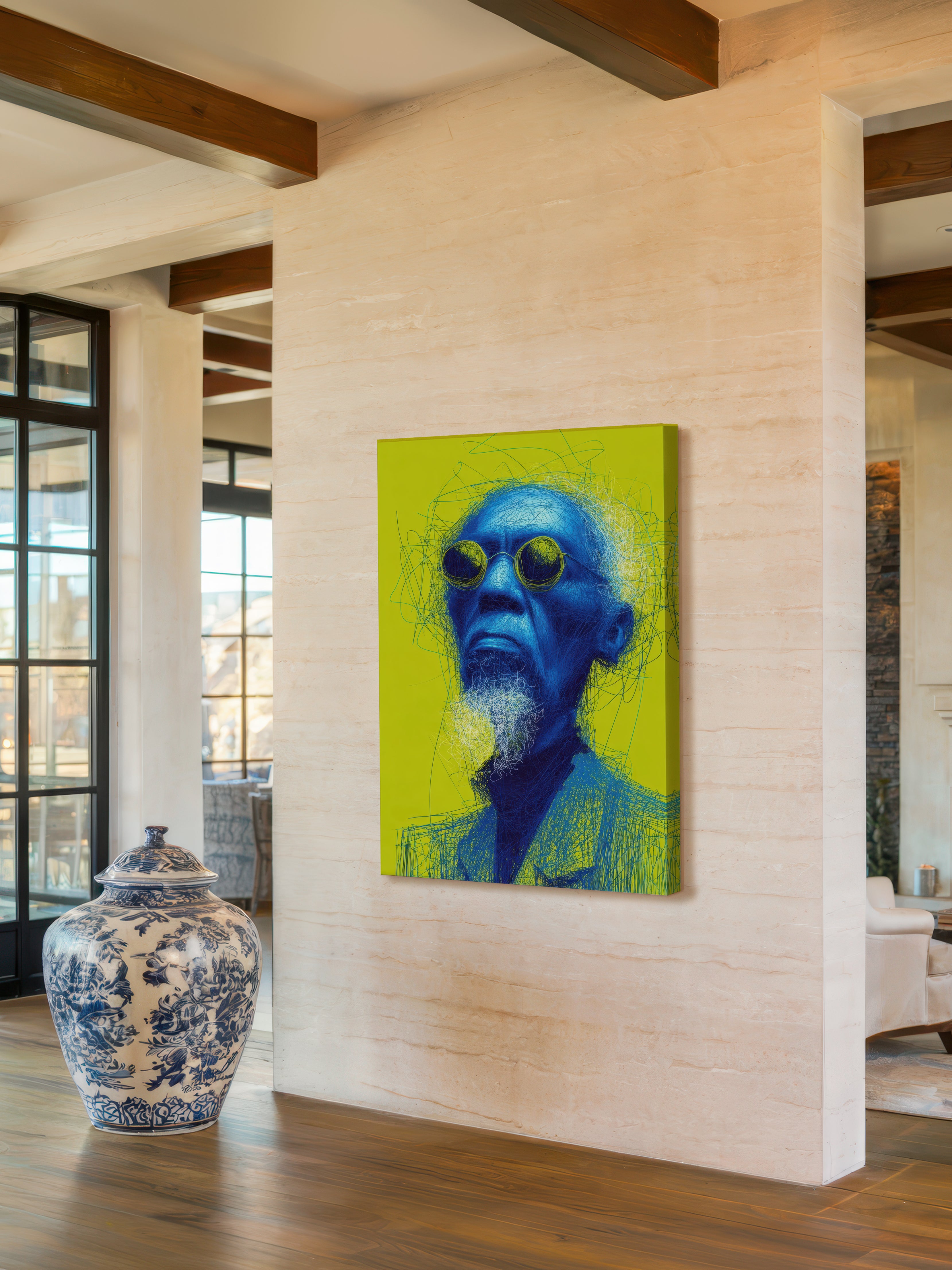 Blue Elder – Surreal Urban Line Art Portrait Wall Art 427