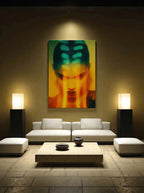 Amber Glow – Surreal Neon Light Glass Portrait Wall Art 211