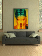 Amber Glow – Surreal Neon Light Glass Portrait Wall Art 211