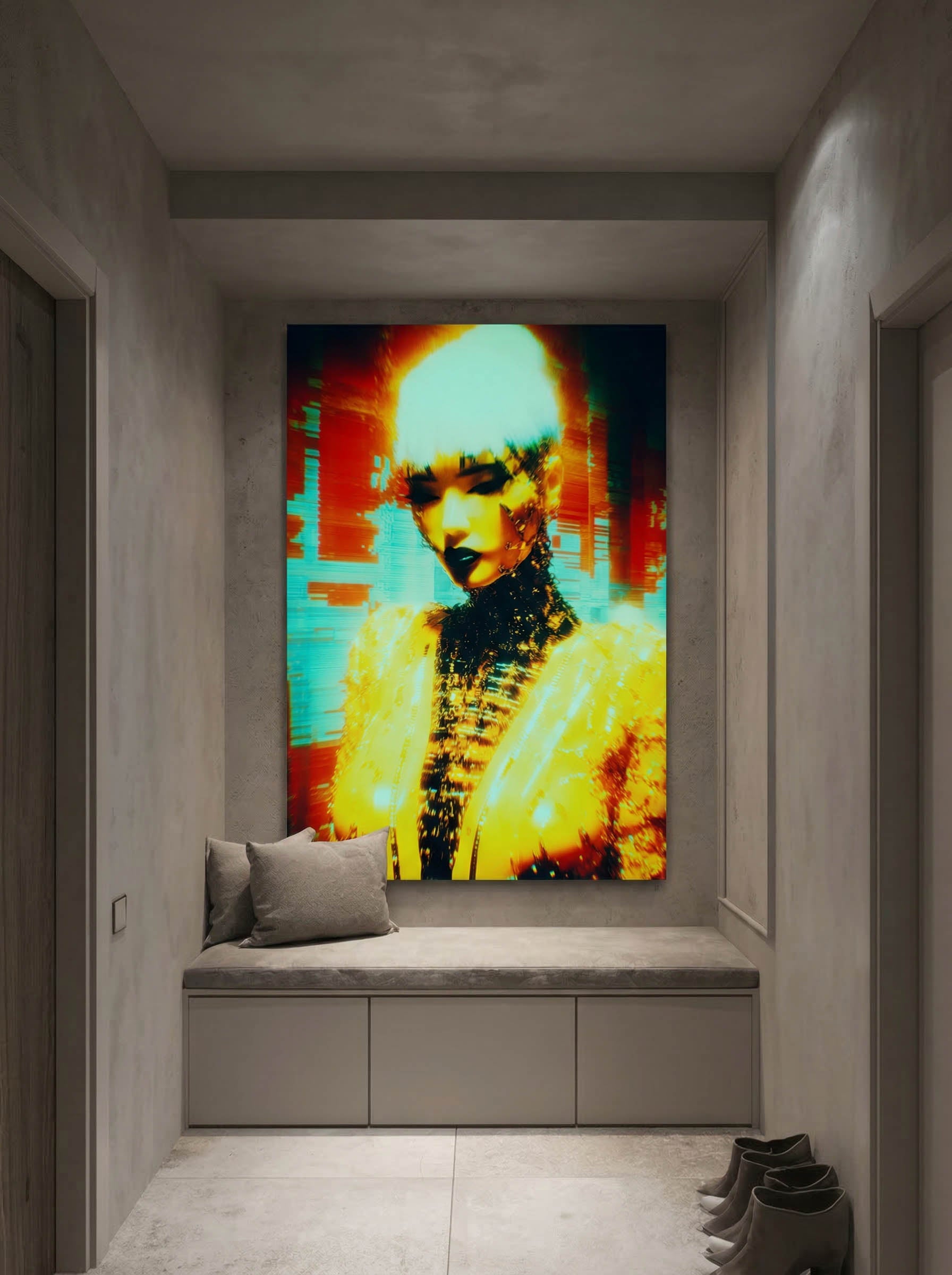 Cybernetic Pop Portrait – Surreal Futuristic Digital Wall Art 212