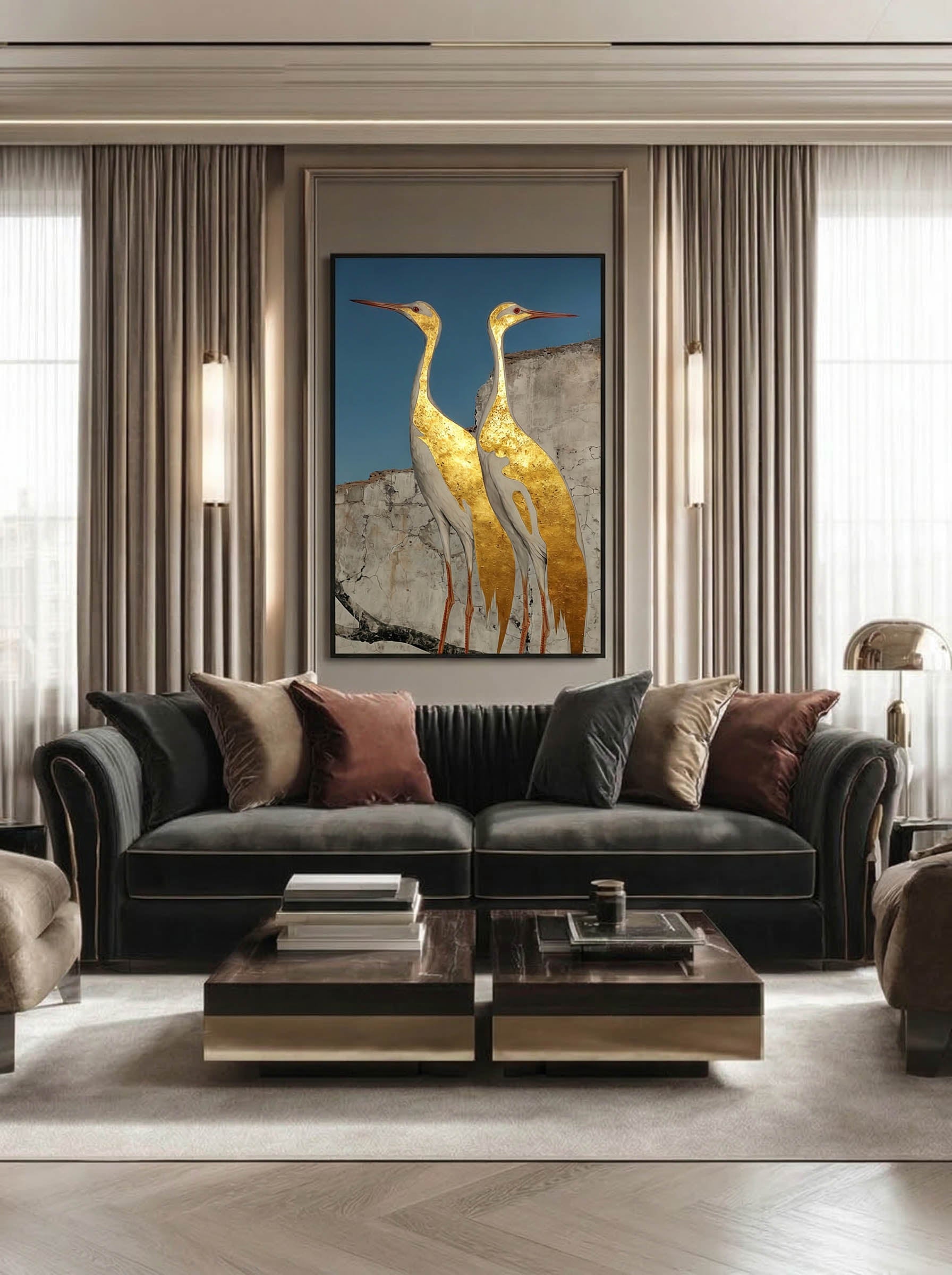 Gilded Cranes – Surreal Gold Japanese Bird Wall Art 225 Secondary image