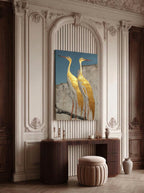 Gilded Cranes – Surreal Gold Japanese Bird Wall Art 225
