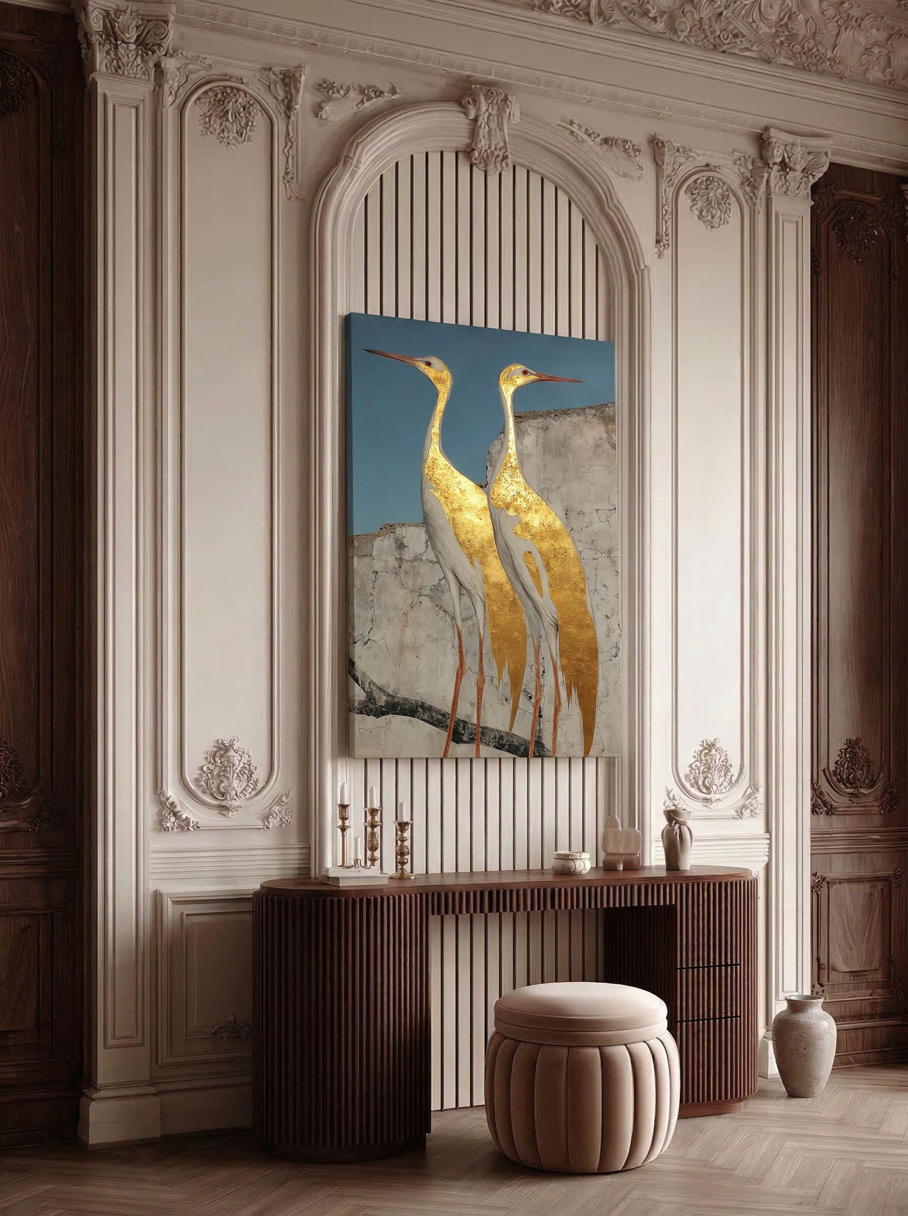 Gilded Cranes – Surreal Gold Japanese Bird Wall Art 225
