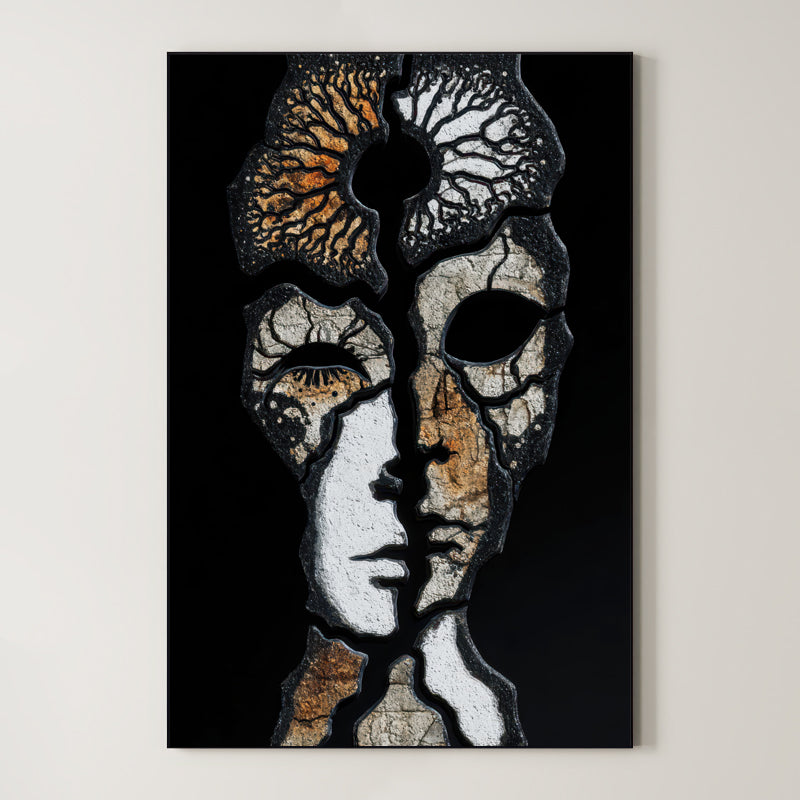 Two Faces – Surreal Gothic Stone Portrait Wall Art 585 Main image