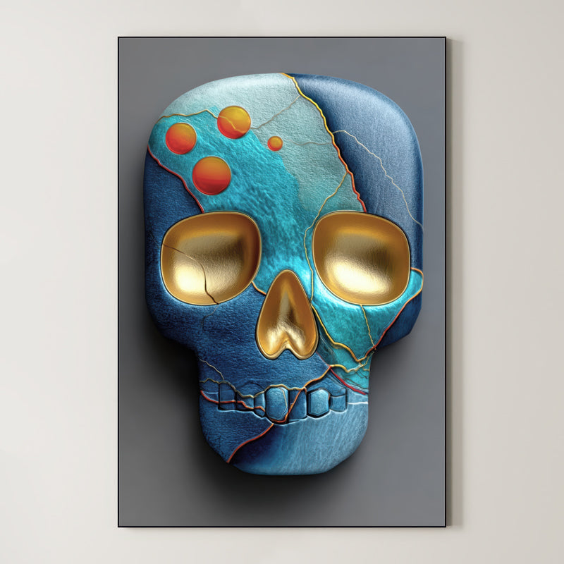 Teal Skull – Surreal Kintsugi Skull Wall Art 407