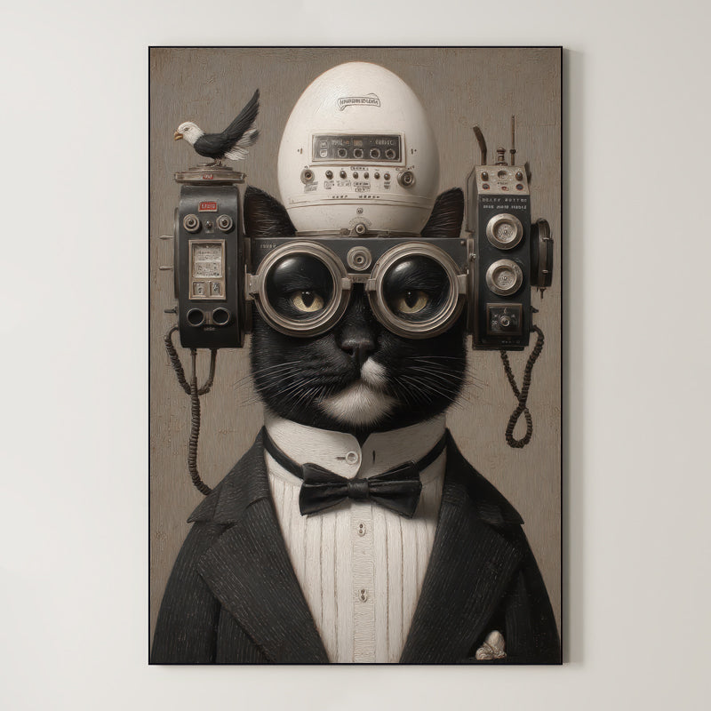 The Scholarly Aeronaut – Surreal Steampunk Tuxedo Cat Wall Art 198 Main image