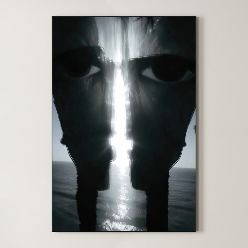 Coastal Mirror – Surreal Monochromatic Seascape Wall Art 596 Main image