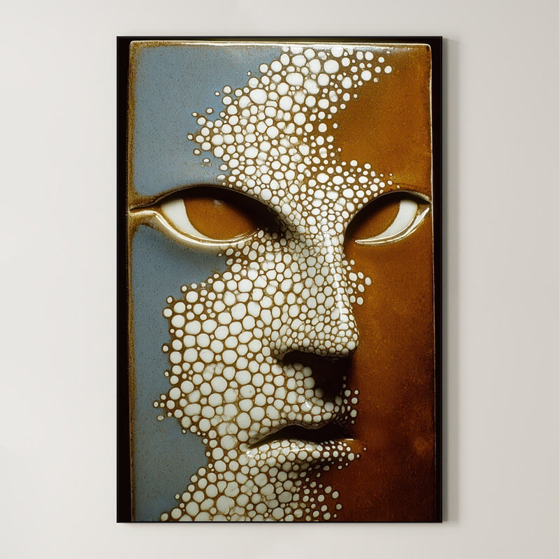 Stone Whisper – Surreal Dual-Tone Mask Wall Art 548