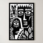 Faces and Symbols – Surreal Folk Art Totem Wall Art 438