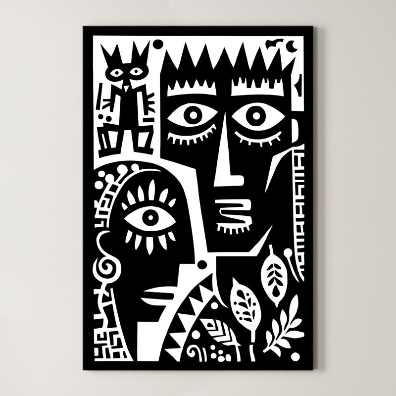 Faces and Symbols – Surreal Folk Art Totem Wall Art 438