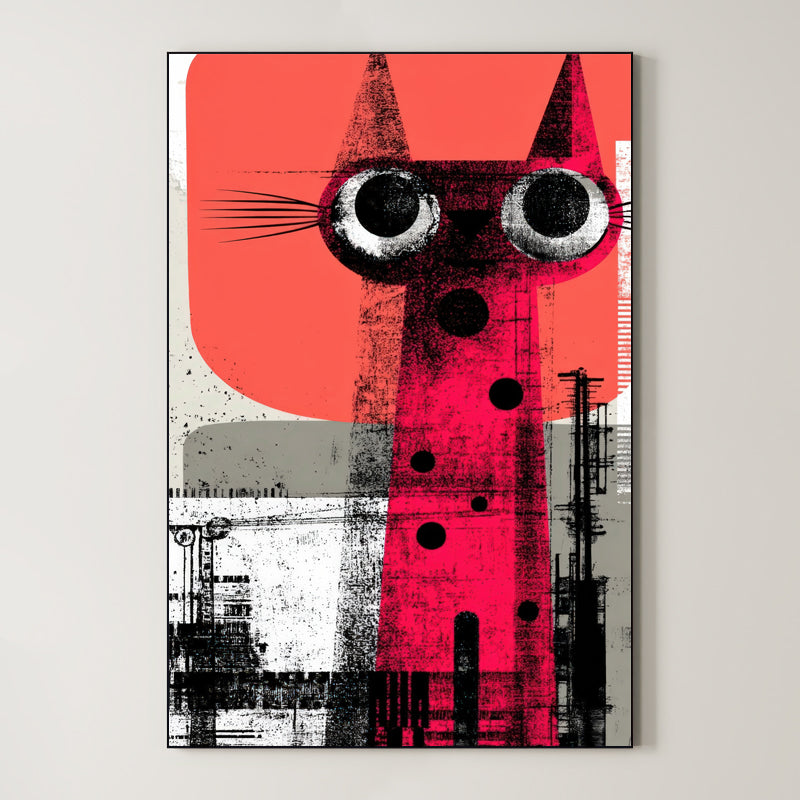 Retro Graphic Feline – Surreal Vintage Cat Wall Art 384