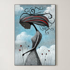 Crimson Breeze – Surreal Folk Floral Figure Wall Art 597