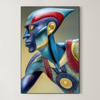 Cobalt Guardian – Surreal Heroic Armored Profile Wall Art 466
