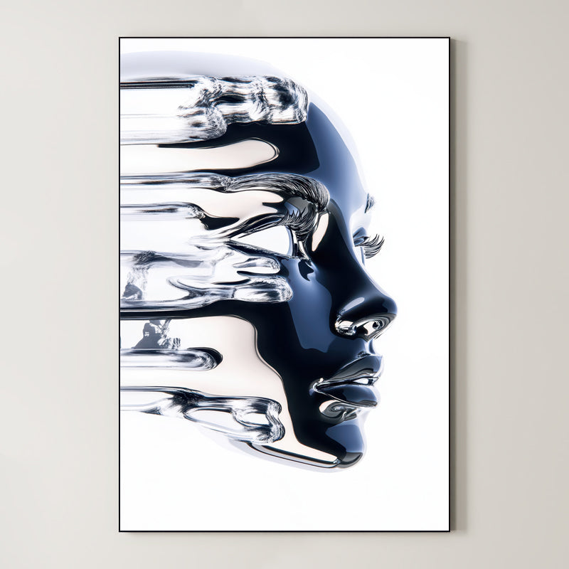 Liquid Peel – Surreal Dissolving Chrome Portrait Wall Art 577