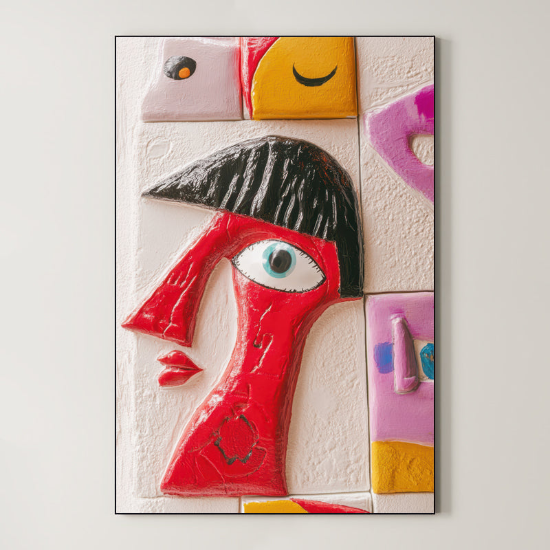 Crimson Observer – Surreal Folk Art Portrait Wall Art 563 Main image