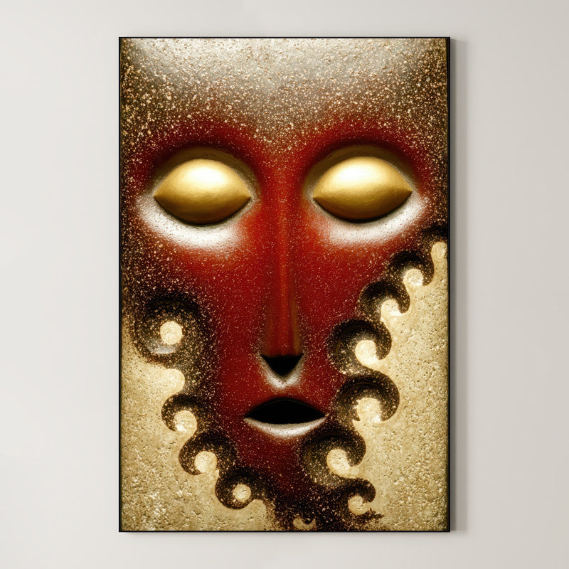 Crimson Silence – Surreal Textured Mask Wall Art 547 Main image