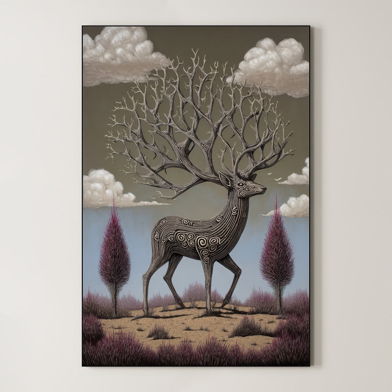 The Ancient Guardian – Surreal Geometric Stag Wall Art 484