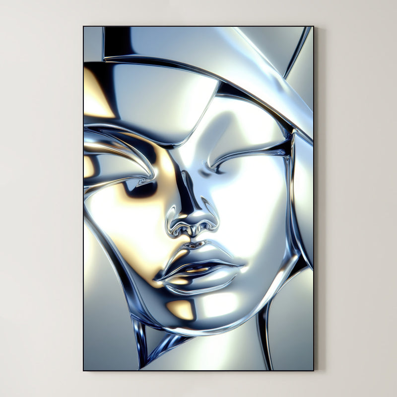 Chrome Mask – Surreal Liquid Metal Portrait Wall Art 576