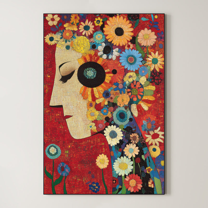 Petals in Pieces – Surreal Floral Mosaic Portrait Wall Art 479