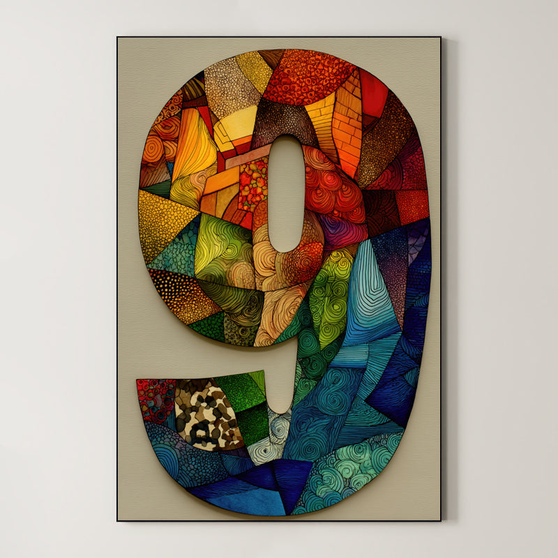 Mosaic Number Nine – Surreal Graphic Symbol Wall Art 253