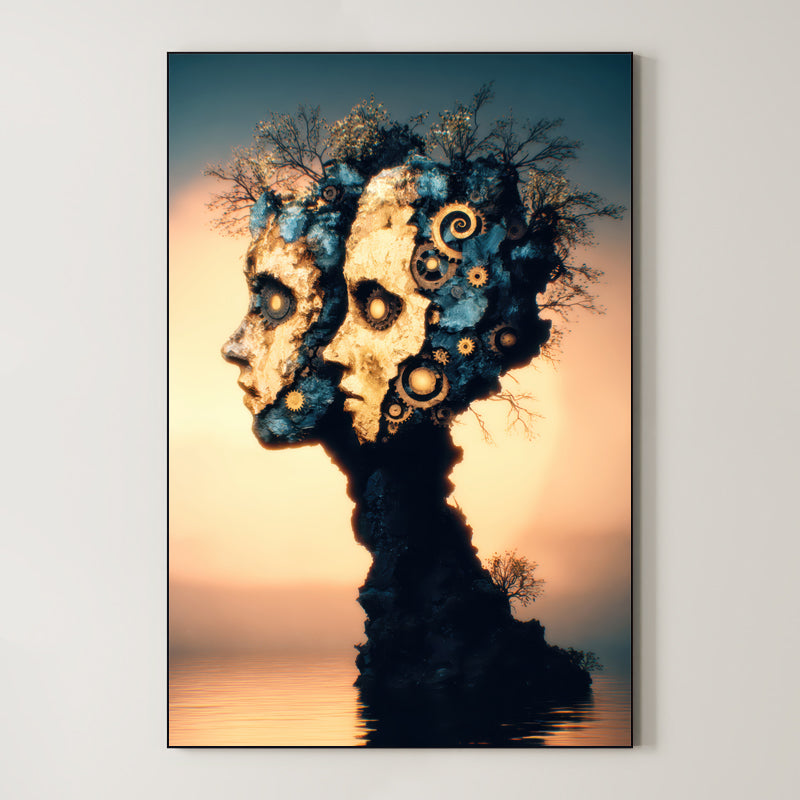 Stone and Gear – Surreal Steampunk Figure Wall Art 575 Main image