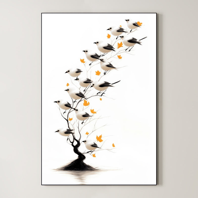 Autumnal Gathering – Surreal Minimalist Bird Tree Wall Art 200