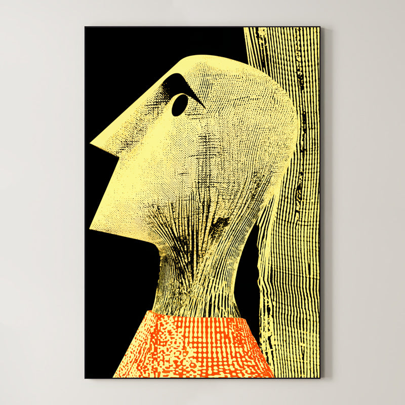 Yellow Figure – Surreal Graphic Engraving Portrait Wall Art 475 Main image