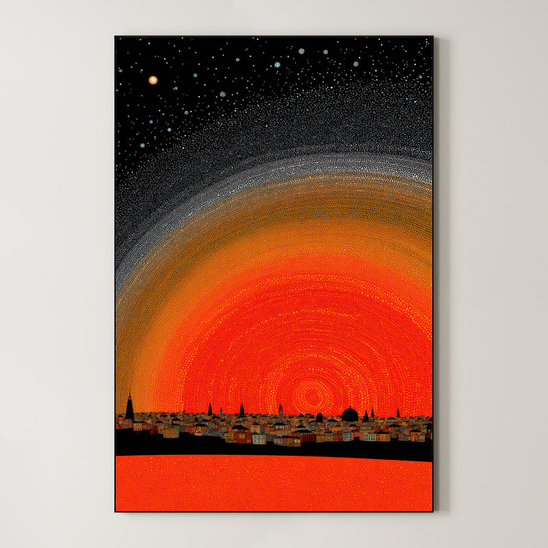 Red Rising City – Surreal Pointillist Night Cityscape Wall Art 436 Main image