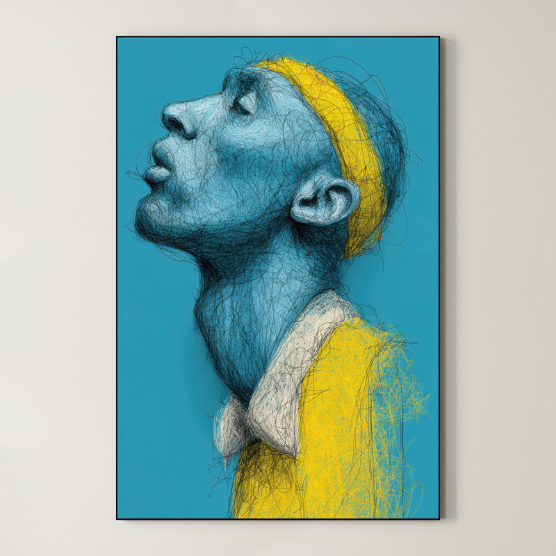 Teal Profile – Surreal Expressive Line Portrait Wall Art 428 Main image