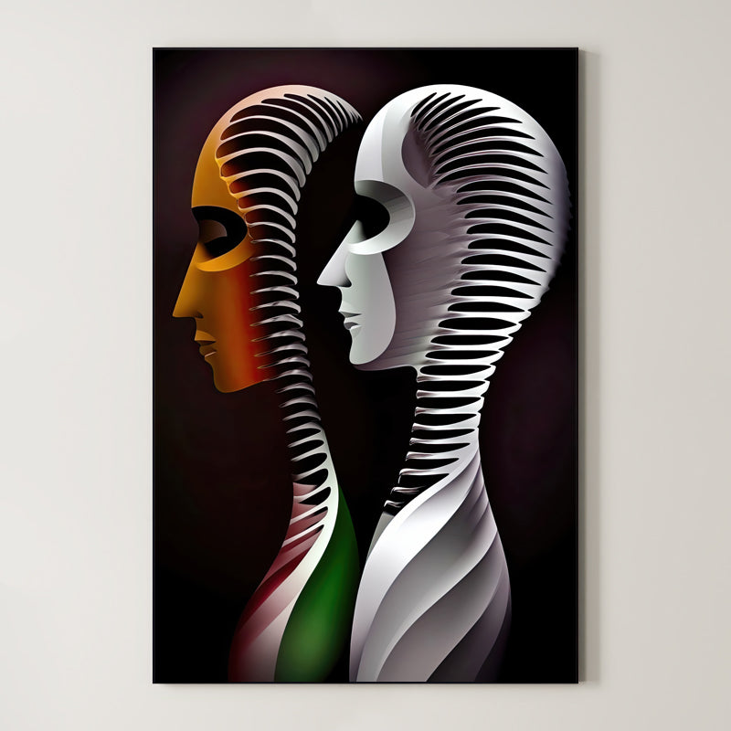 Synchronized Soul – Surreal Bronze Dual Portrait Wall Art 529