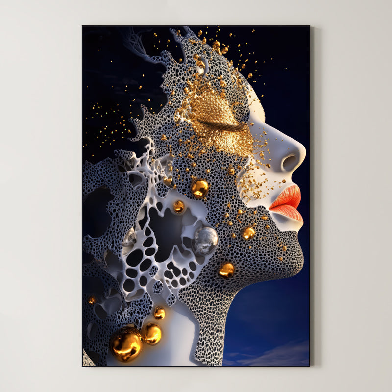 Gilded Porosity – Surreal Honeycomb Gold Abstract Portrait Wall Art 329 Main image
