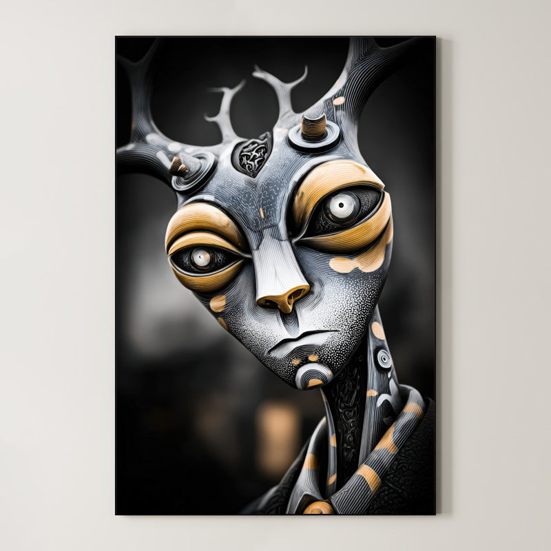 Chrome Antler – Surreal Mechanical Antler Portrait Wall Art 265 Main image