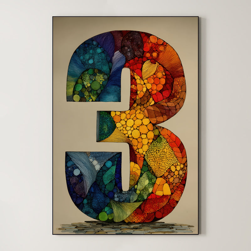 Mosaic Number Three – Surreal Graphic Symbol Wall Art 250 Main image