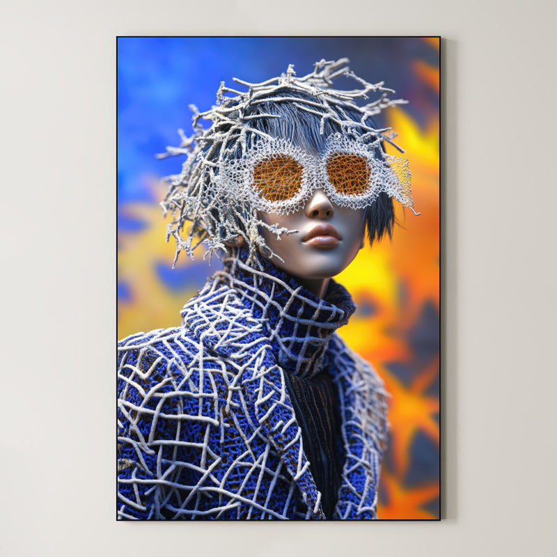 Cobalt Lattice – Surreal Avant-Garde Fashion Portrait Wall Art 331 Main image